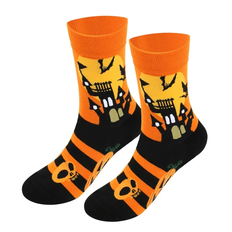 2025 New Halloween Men's Socks for Autumn and Winter Large Sized Funny Pumpkin Mid-calf Long Socks