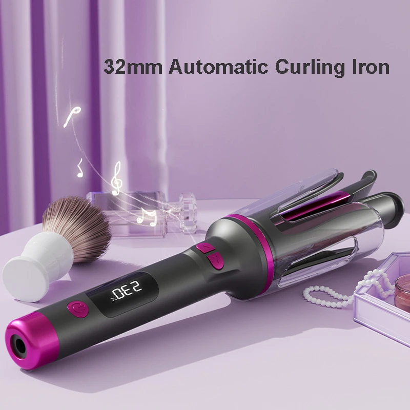 

32 мм полностью автоматические вращающиеся щипцы для завивки волос с двойным слотом, портативные щипцы для завивки волос с отрицательными ионами, постоянная температура
