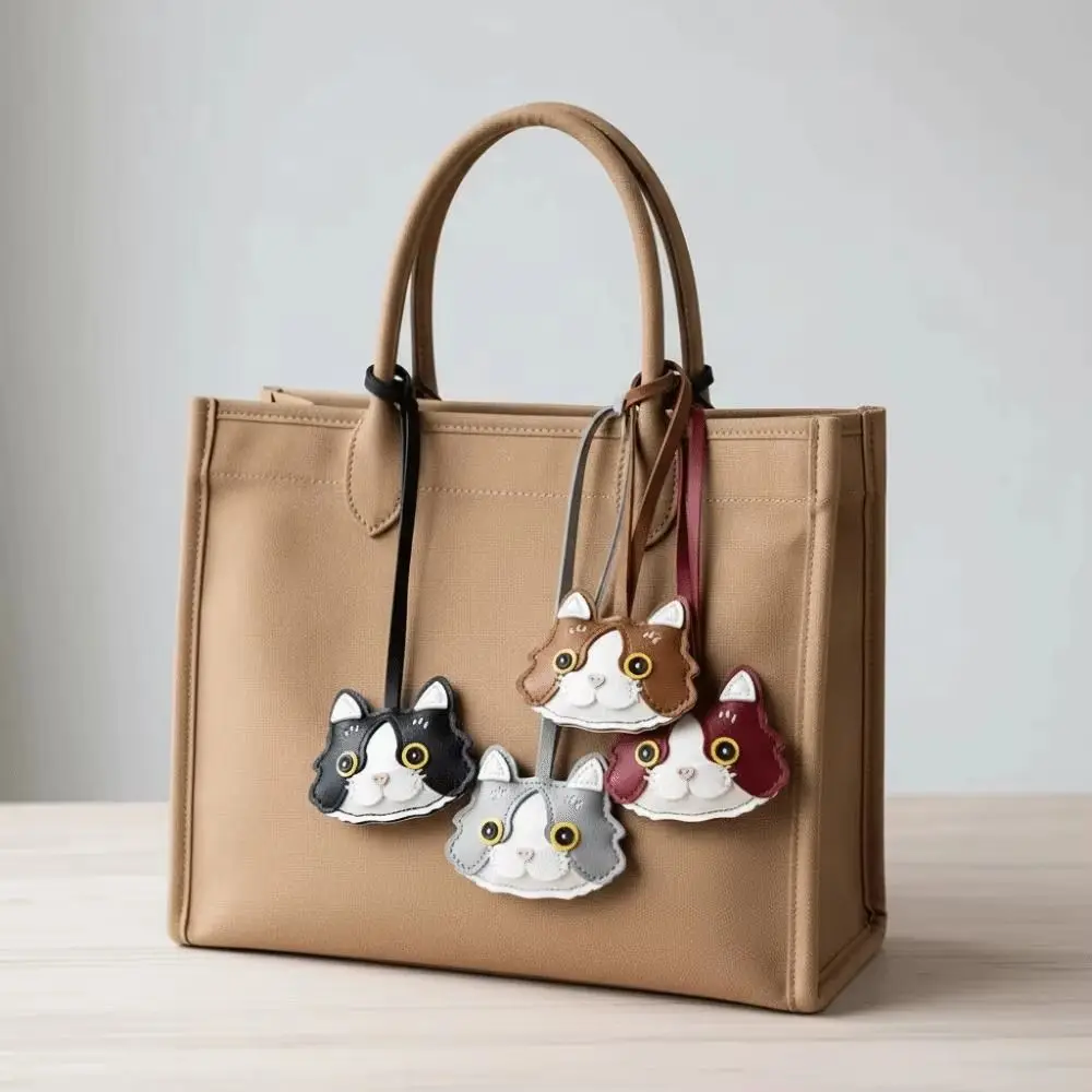 Cat Shape Cat Leather Keychain Leather Material Ornament Style Cat Bag Charm Cartoon Design Exquisite Cat Car Keyring