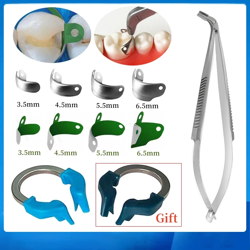 Dental Matrix Bands Non-Stick PTFE Coat Elastic Matrice Sectional Contoured NITI Metal Matrices Clamp Ring Tweezer Dentist Tools