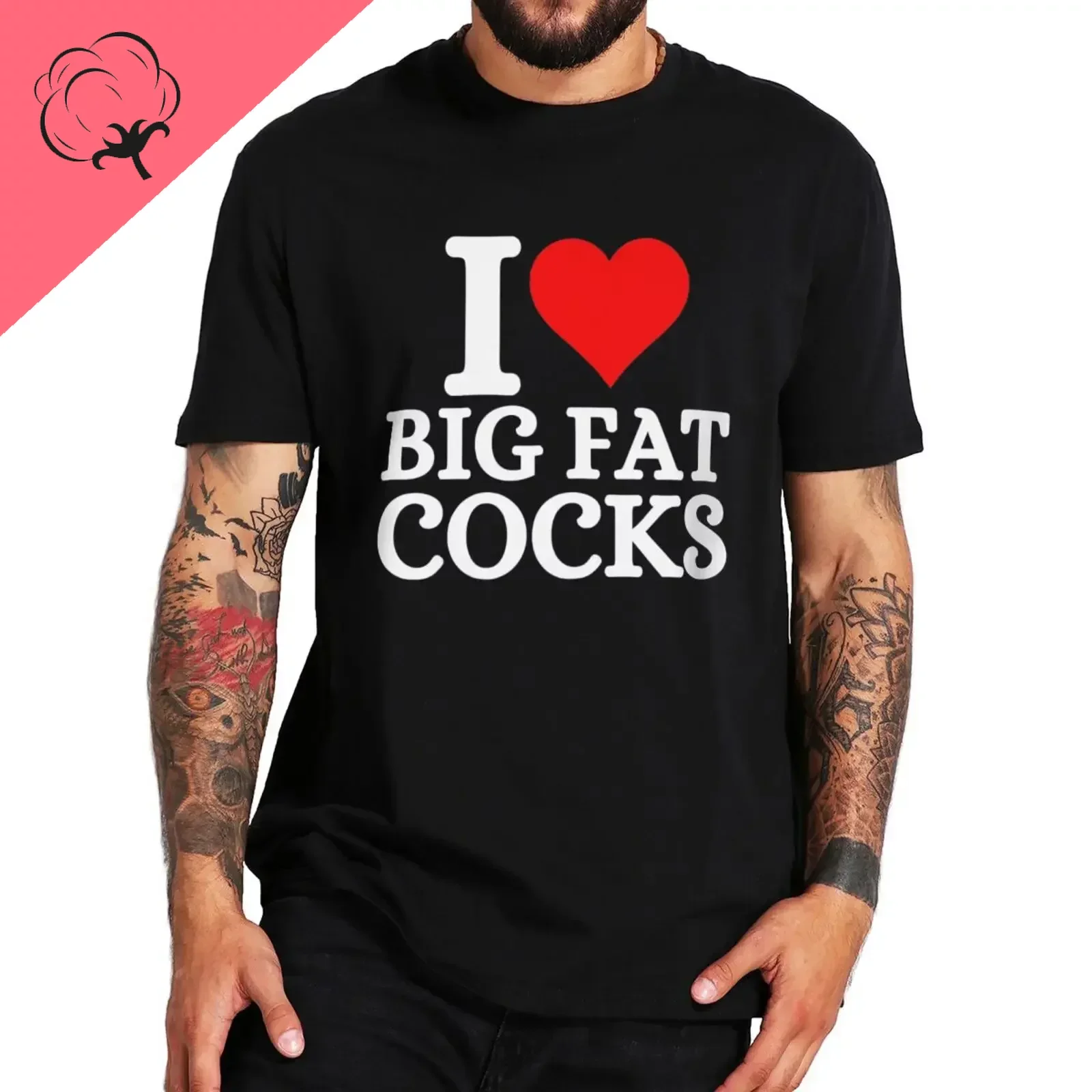 I love Big fat cock adult humor men\'s and women\'s clothing pure cotton casual summer loose short sleeve tops