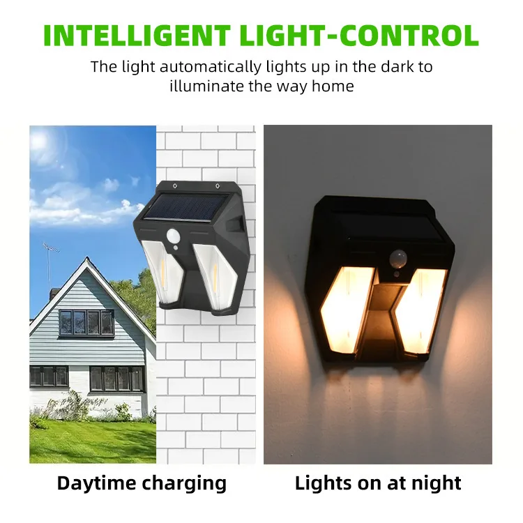 Outdoor LED Solar 2 Bulbs Tungsten Light with Human Sensor Outdoor Waterproof Garden Patio Wall Lamps Villa Decorative Light