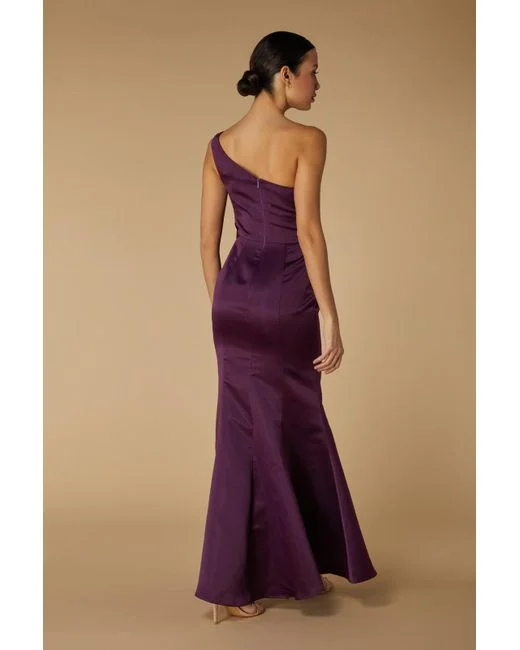 Aangepaste hoge kwaliteit één schouder rimpel paars enkellange rits rugloze mouwloze a-lijn avondjurken plus maat