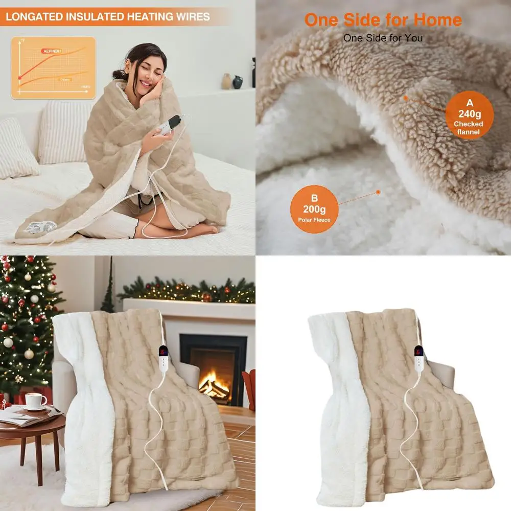 

Khaki Soft Flannel Electric Blanket, 84x90, 6 Heat Levels, 10-Hour Timer, Auto-Off