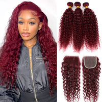 12A Water Wave Bundles With Frontal 99J Burgundy Wet and Wavy Virgin Curly Loose Deep Wave 100% Human Hair Bundles With Closure