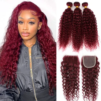 99J Tiefe Welle Menschliches Haar Bundles Lockiges Haar Brasilianische Weben 28 30 Zoll Menschliches Haar Remy Lose Tiefe Welle haar Bundles Burgund