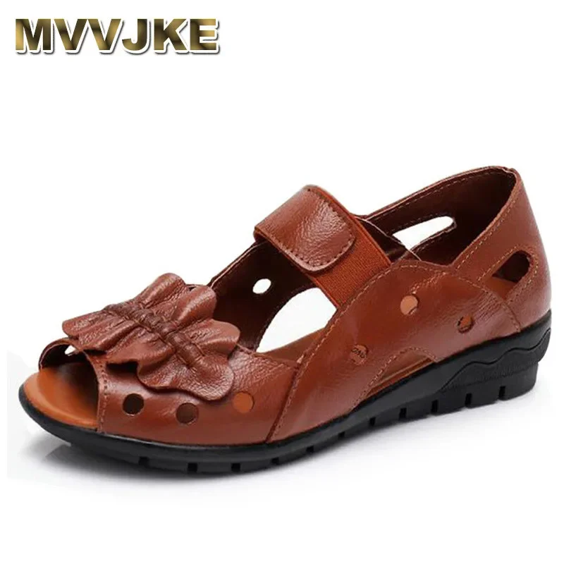 

MVVJKE Brand handmade genuine leather women sandals comfortable Wedges women summer shoes mather gladiator sandals