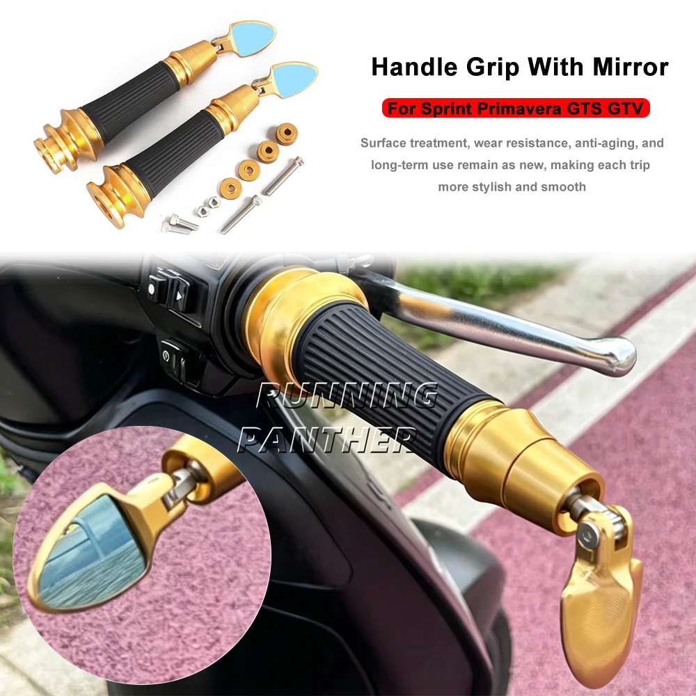 Nuevas Empuñaduras para Motocicleta Vespa GTS 300 GTV Sprint Primavera 150, Tapas para Manillar con Mini Espejo Retrovisor, Accesorios