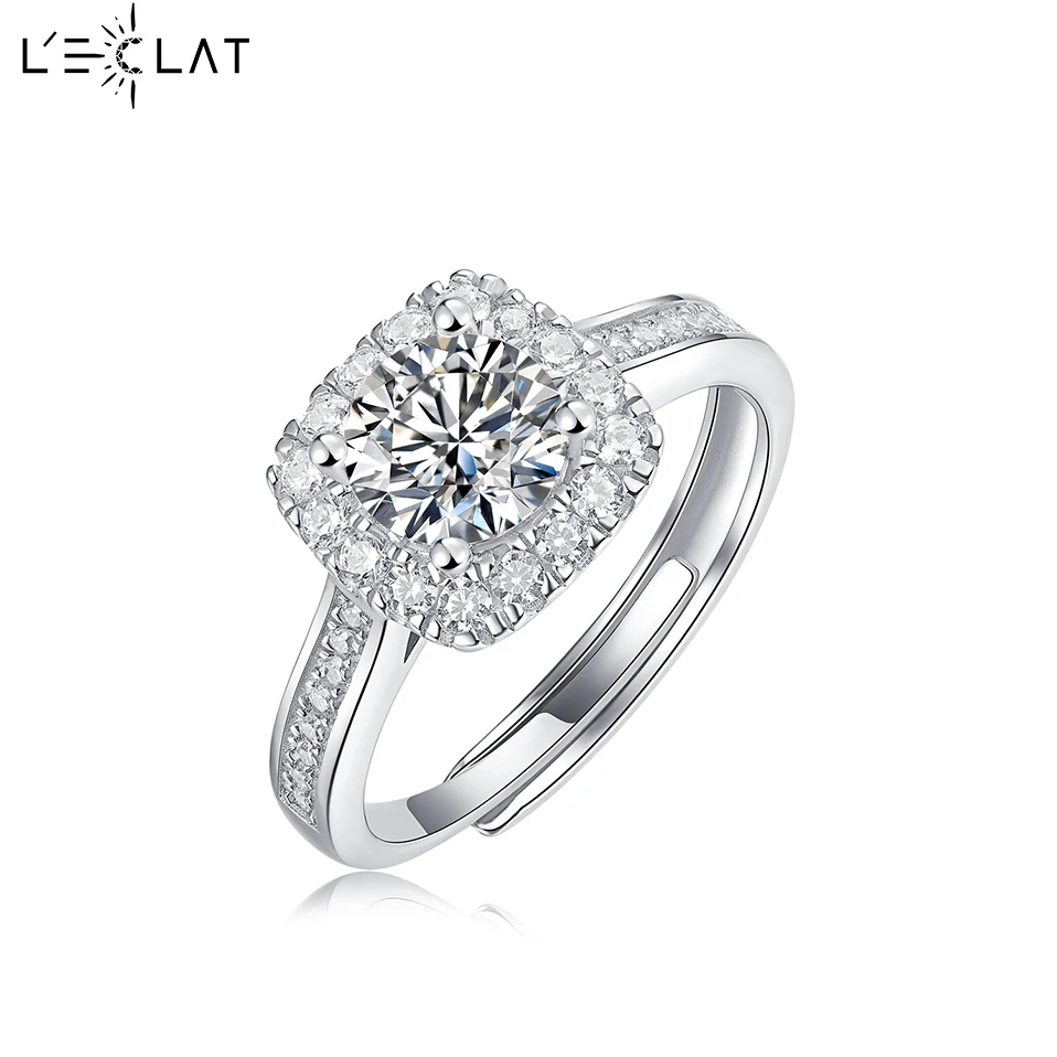 

LECLAT 0.5-2CT D Color Moissanite Rings for Women Sparkling Diamonds with Certificates 925 Sterling Sliver Wedding Ring for Gift