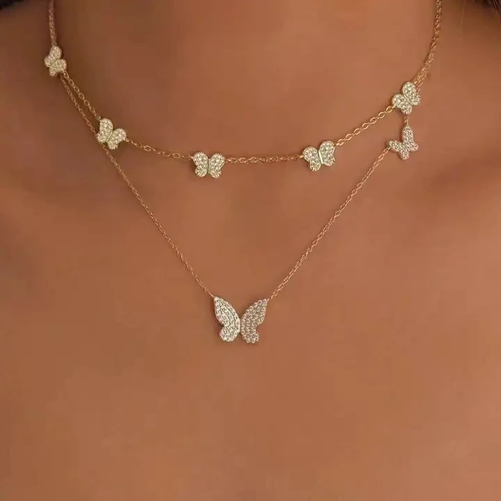 Top Fashion Lovely Minimal Delicate Tiny Cz Butterfly Charm Bracelet Necklaces For Women Cute Girl Christmas Gift Sweet Jewelry