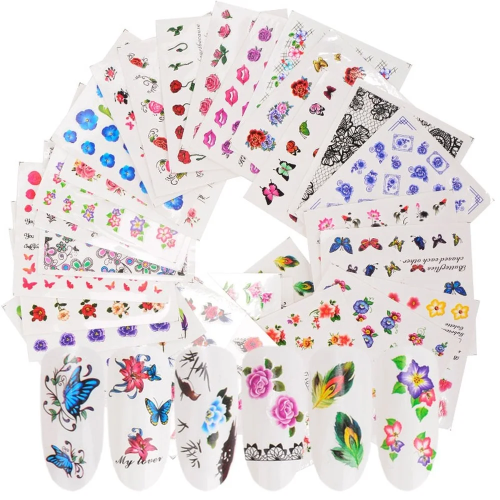 50pcs Butterfly Nail Sticker Snake Christmas Elk Halloween Joker Charm Decals Eye Fruit Flower Leaves Nail Art Decorations