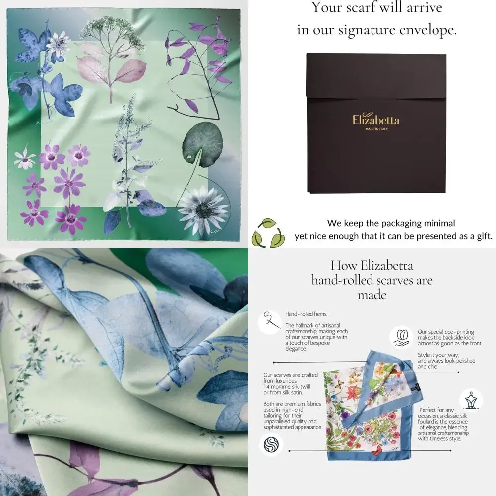 

100% Silk Italian Square Scarves - Women's 35cm Handmade in Italy, Premium Quality Fashion Accessory