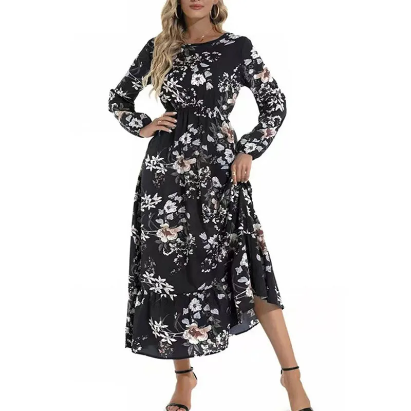 Women Dresses Floral Print Spring Autumn Long Sleeve Beach Sundress Ladies Evening Party Long Dress Female Elegant Vestidos