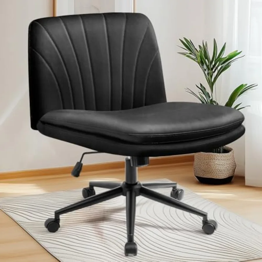 

Criss Cross Chair with Wheels Armless Cross Legged Office Desk Wide Comfy Vanity Makeup Chair Adjustable Swivel Rolling Comter