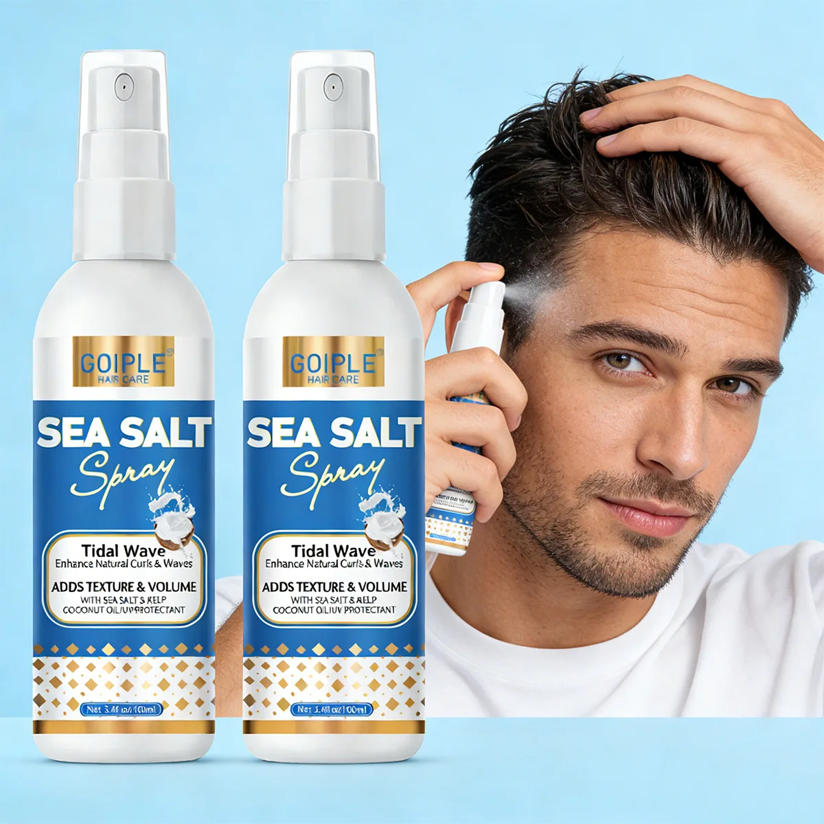 Spray de Sal Marina GOIPLE para Hombres y Mujeres, Spray para Peinar con Efecto Playa, Aumenta el Volumen y la Textura, Riza y Define las Ondas
