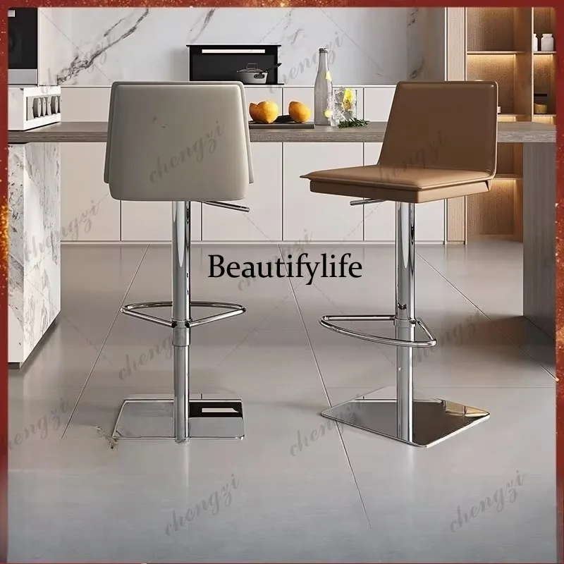 

Cushions Back Bar Stools Adjustable Height Brown Stainless Steel Bar Stools Luxury Minimalist Swivel Barkruk Home Furniture