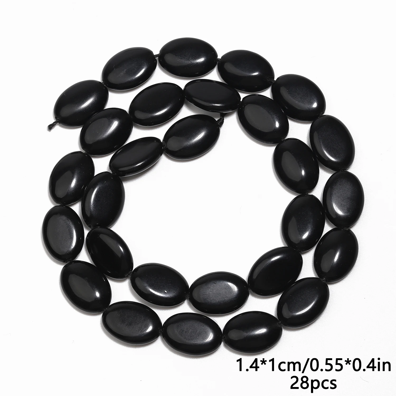 14x10mm Flat Oval Natural Stone Black Obsidian Beads Loose Spacer Beads For Jewelry Making DIY Charms Bracelets Accessories 15\'\'