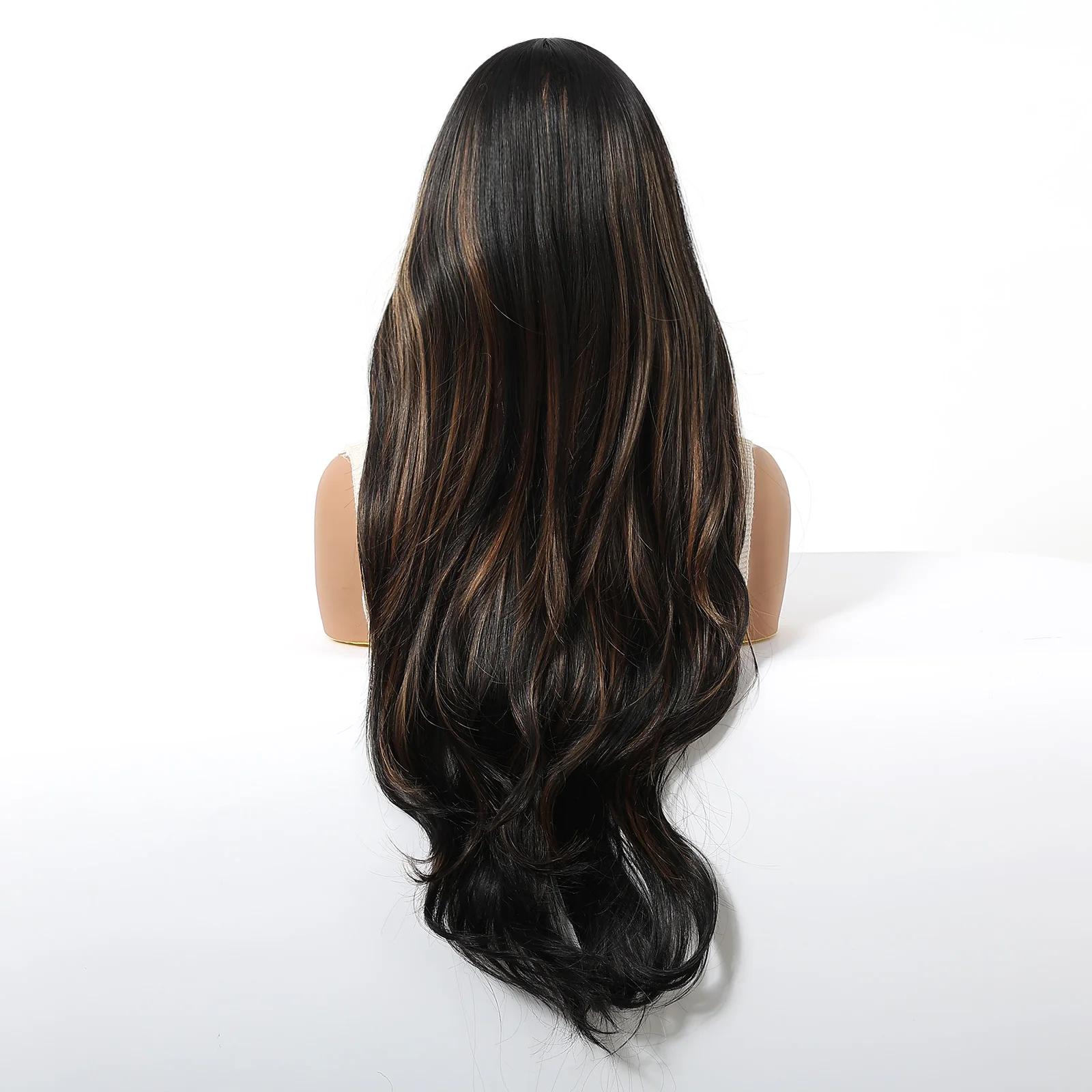 Afbeelding 5: LOUIS FERRE Hoogtepunten Zwart Bruin Pruiken Lange Body Wave Haarlijn Lace Front Synthetische Pruik Voor Vrouwen Dagelijks Natuurlijke Middelste Deel Pruik