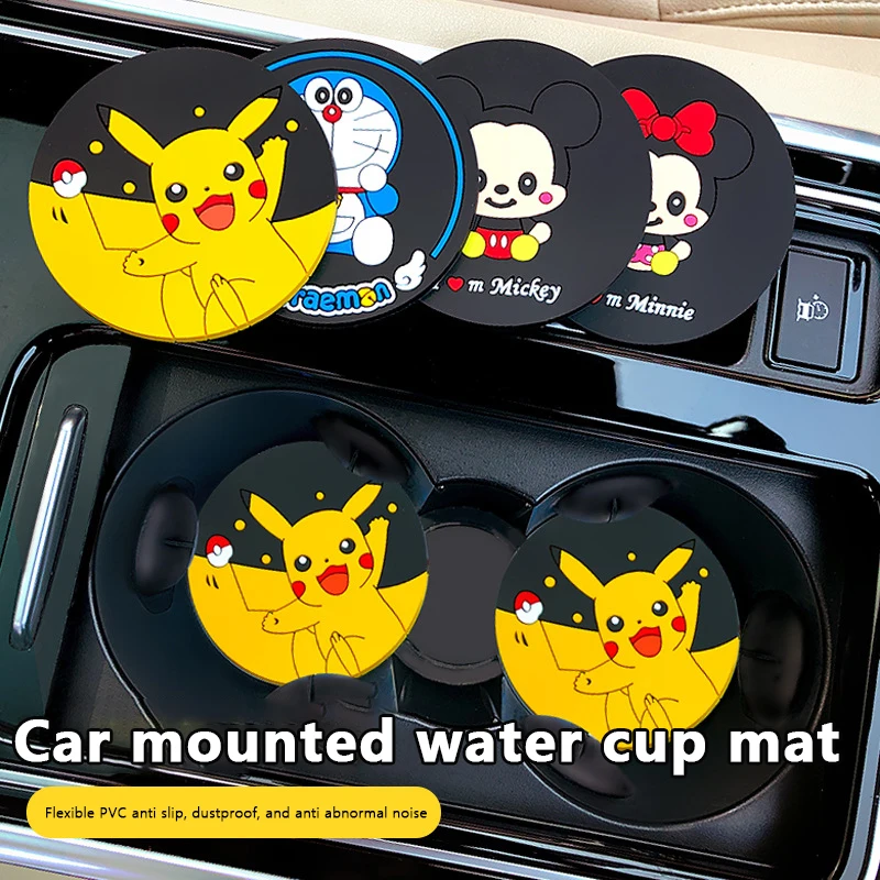 2PCS Cute Cartoon Characters Car Interior Supplies Water Coasters Car Decorations Must-have Ornaments Silicone Anti-slip Mat