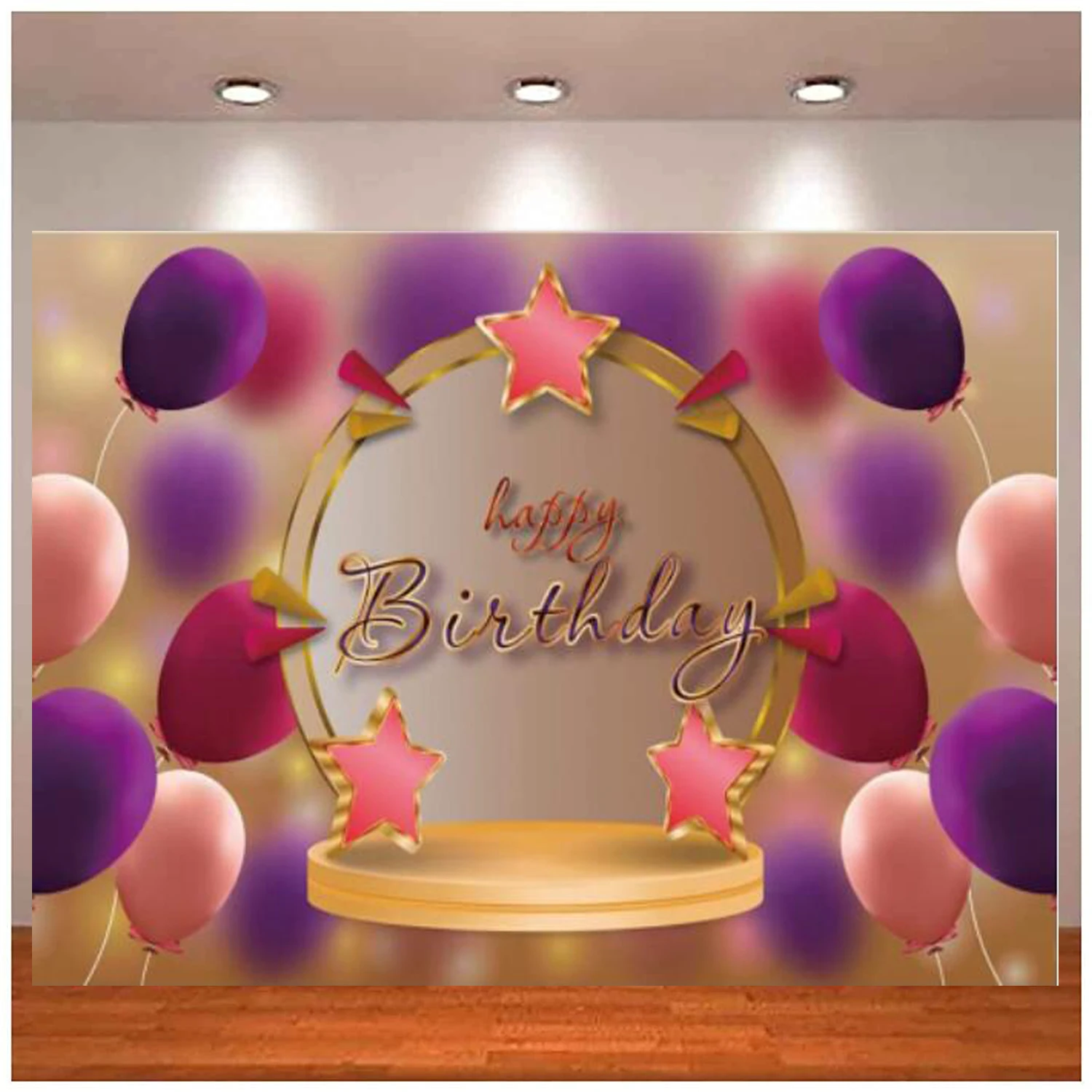 

Photography Backdrop Purple Pink Balloon Star Round Decor Girl Princess 1st 2nd 3rd 4th 5th Happy Birthday Party Background