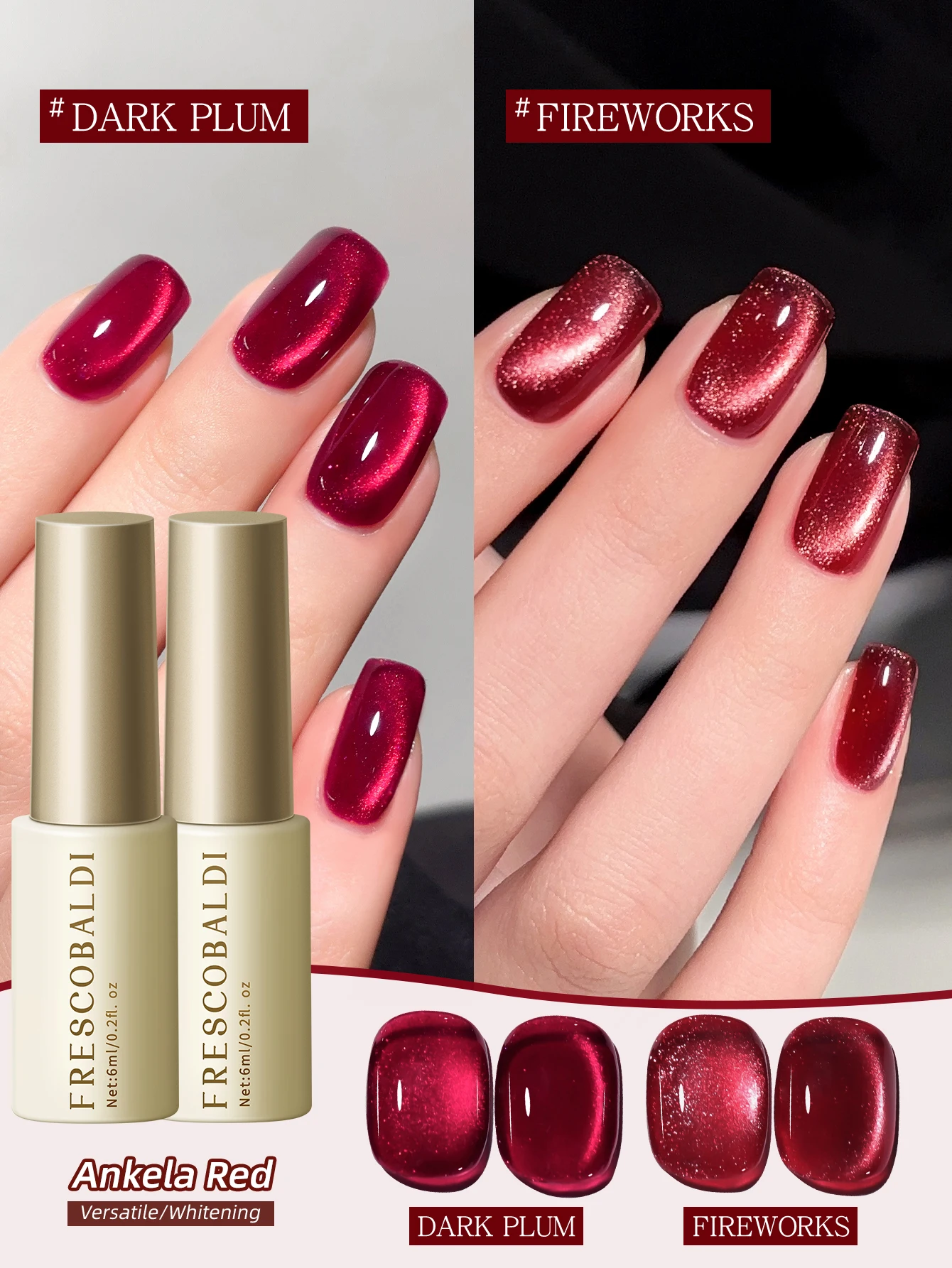 

2шт Ume Fireworks --- Four Seasons New Ruby Plum Red Dream Soft Focus Магнитный розовый кристалл Рок Котячий глаз Лак для ногтей Клей