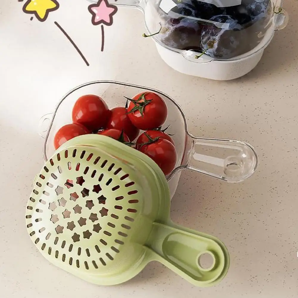 Food Storage Container Dual-layer Fruit Strainer Draining Basket with Handle Multifunctional Bpa Free Drain for Fruits for Easy