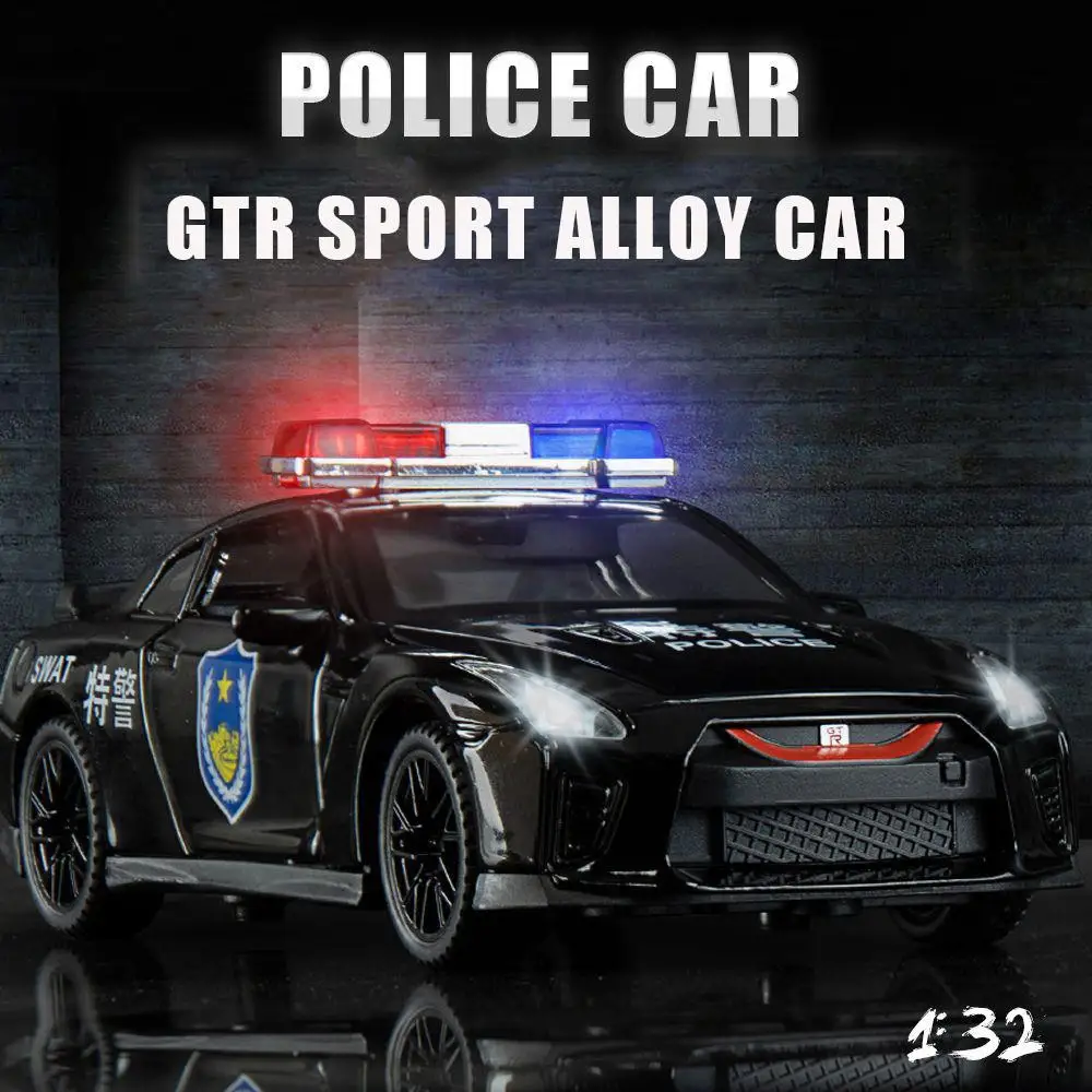 

1:32 Simulation Nissan GTR Police Alloy Cars Toy Diecast Vehicles Metal Model Car Decoration For Kids Christmas Gift Boy Toy