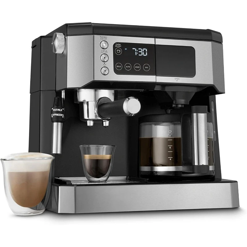 home.All-in-One Combination Coffee Maker & Espresso for Cappuccino & Latte + Glass Coffee Pot 10-Cup, Black, COM532M