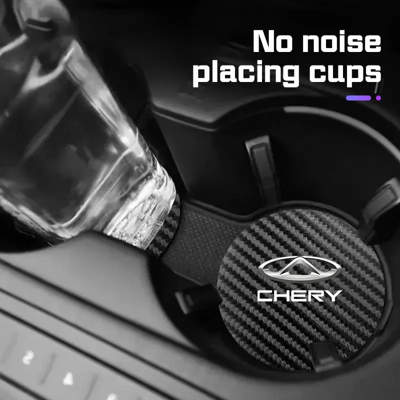 Car Cup Mat Cup Holder Liner Drink Coaster Carbon Fiber Leather For Chery Tiggo 5x 7 8 8 Pro 3x Arrizo 5 Arrizo 8 Tiggo 7 Pro