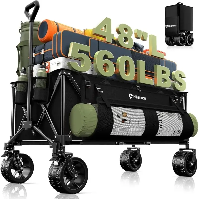 300L Extra Large Wagons Carts Foldable, 560LBS Heavy Duty Collapsible Beach Wagon 48
