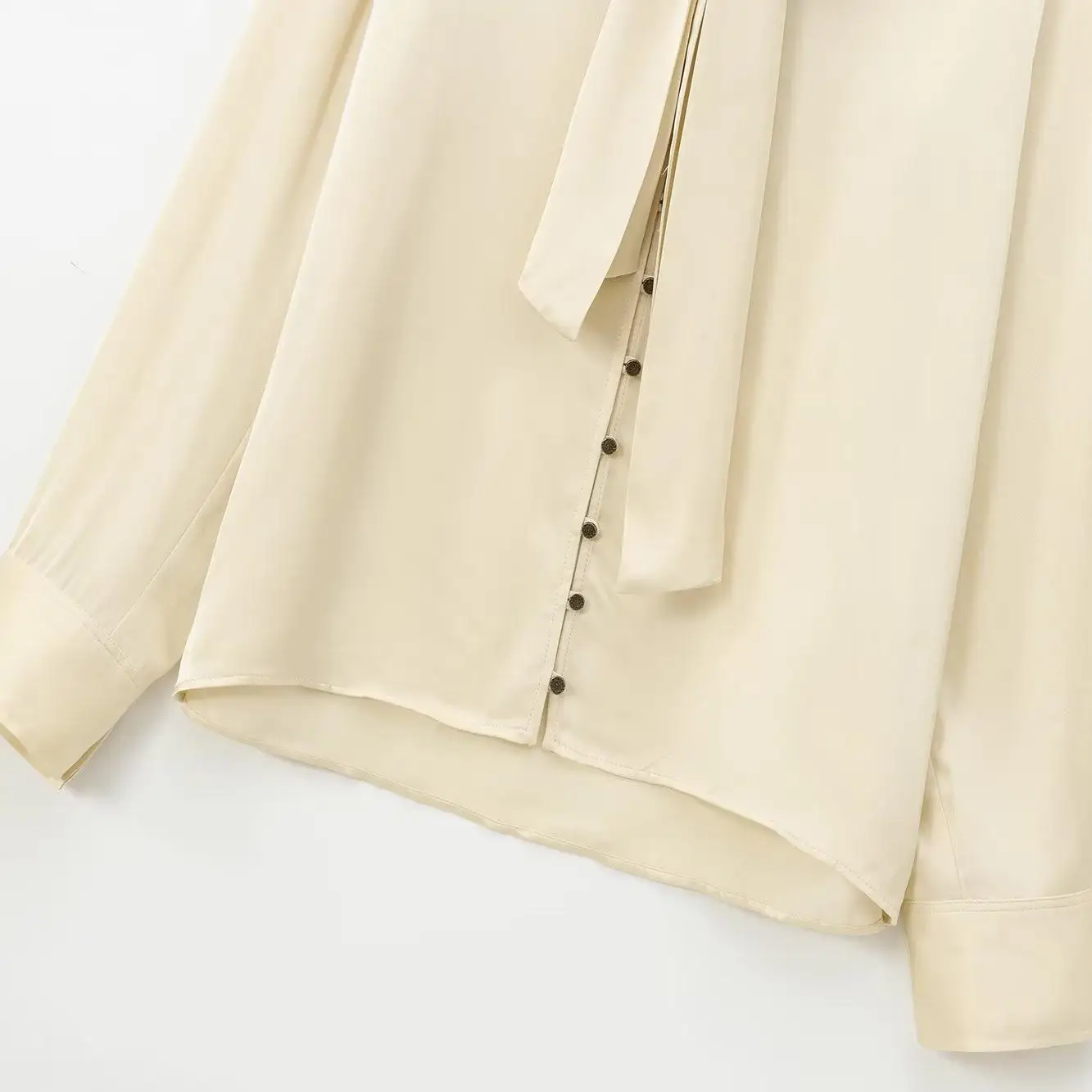 Silk Satin Feel irt with  Knot Design High Waist Sle Long Sve Women's Faion European Sle Polyester Fiber