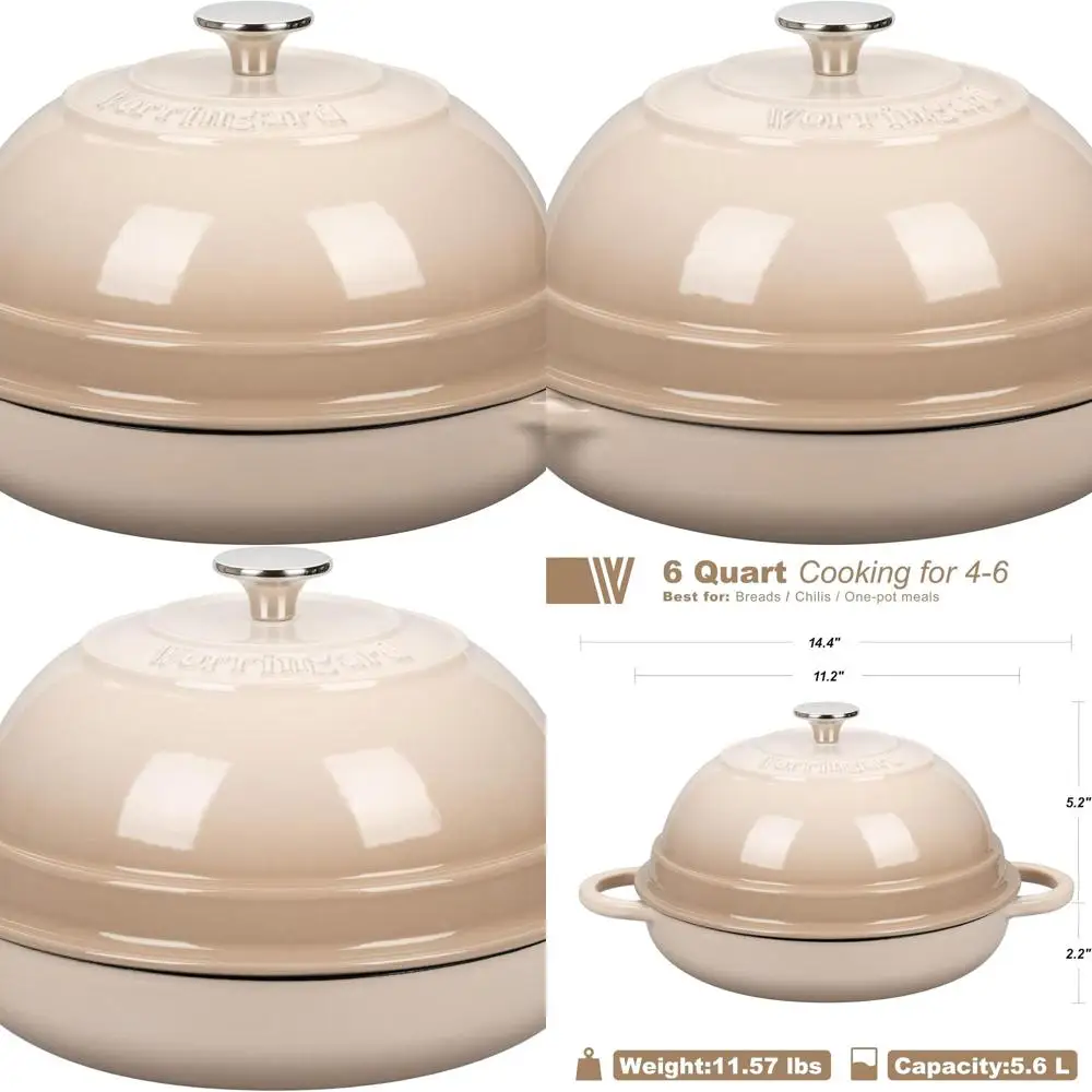 

Enameled Cast Iron Dutch Oven with Lid, 6-Quart, Perfect for Bread Baking, Latte Color