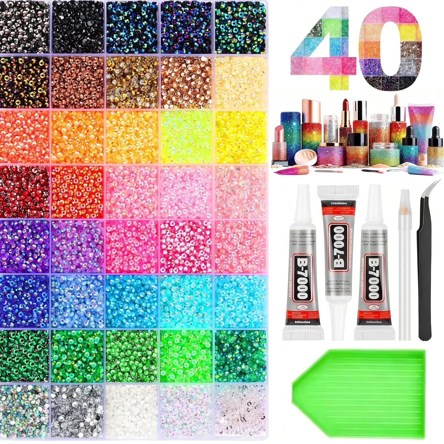 Kit de 40 couleurs de strass de 3 mm, strass pour bricolage, chaussures, ongles et décoration de maquillage