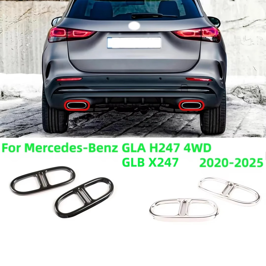 

For Mercedes-Benz GLA H247 GLB X247 4WD 20-25 Stainless Steel Rear Bumper Dual Exhaust Pipe Trim Exhause Cover Car Accessories