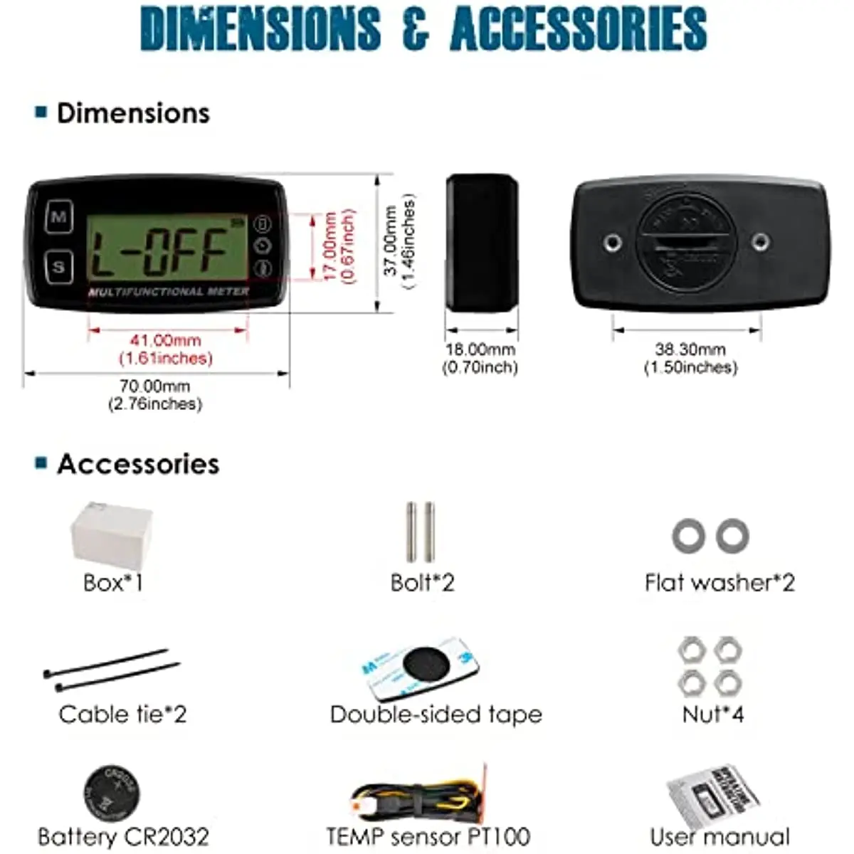 Motorcycle Meter Inductive Digital Tachometer Resettable Tach Hour Meter Thermometer Temp Meter for Boats Gas Engine Marine ATV