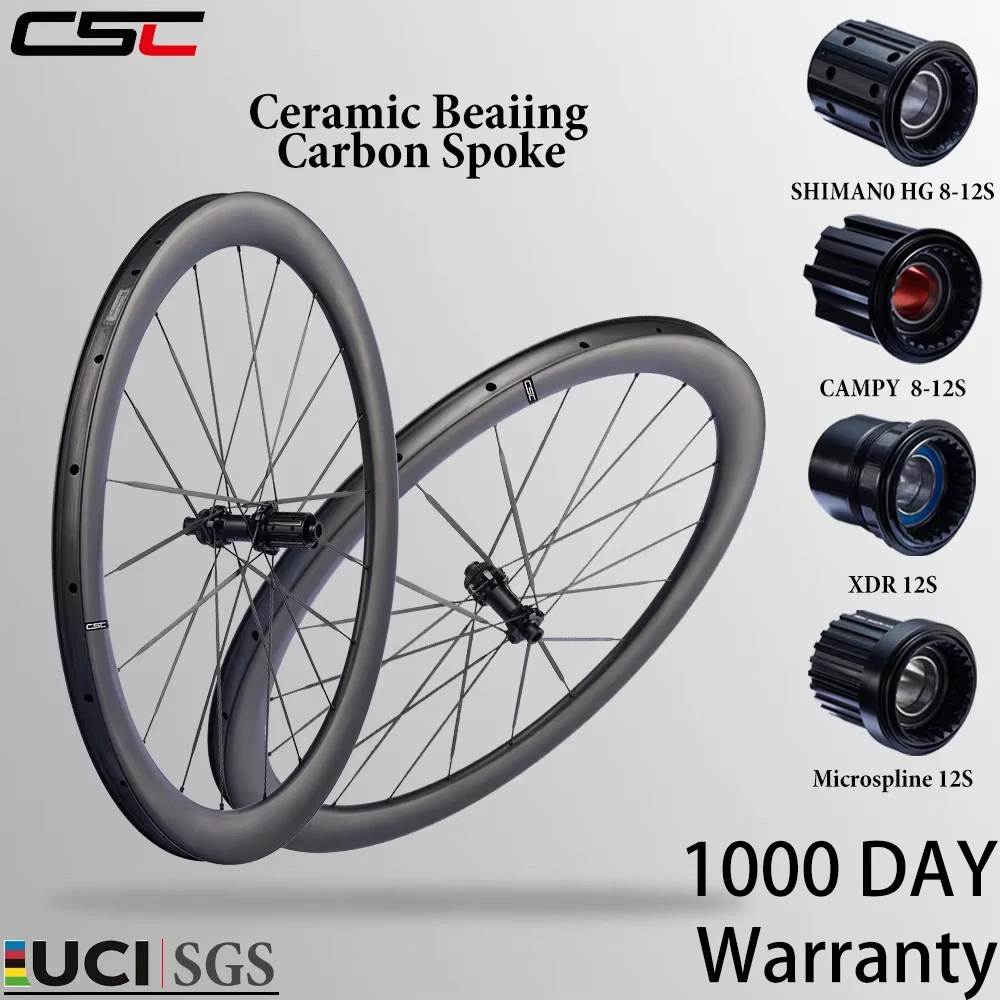 Roues de vélo en carbone CSC UCI 1220g 700C Gravel, roues à rayons en carbone sans peinture, système à cliquet 54T, frein à disque, profondeur 50 mm, largeur 32 mm.