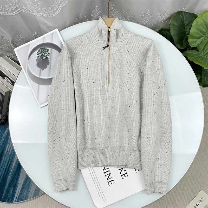 

Soft Cozy Half Zip High Neck Knitted Sweater Casual Style Long Sleeve Knitwear for Women Autumn 2025 New Arrival