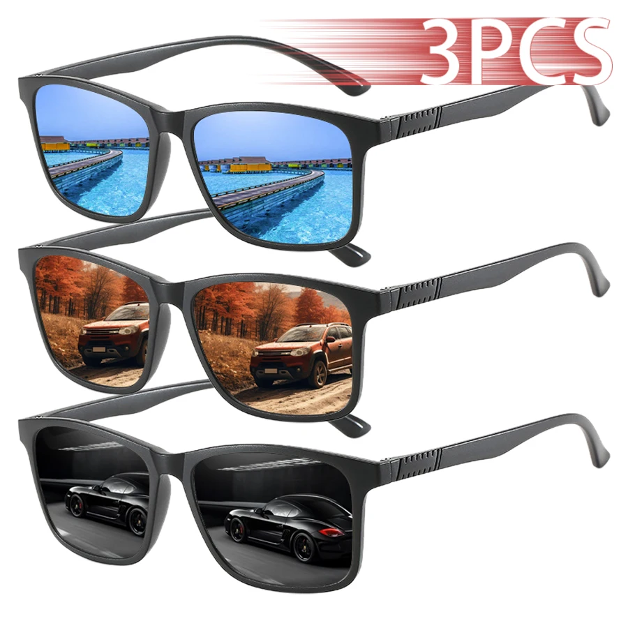 

3 PCS Fashion Vintage Square Sunglasses Men Women Fishing Driving Man Luxury Brand Designer Sun Glasses Retro Eyewear UV400