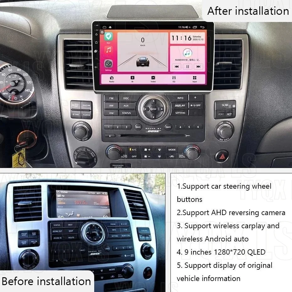 CarPlay Android 14 For Nissan Patrol Armada Infiniti QX80 2008-2015 Car Multimedia Video Player Radio GPS Navigation 4G WiFi