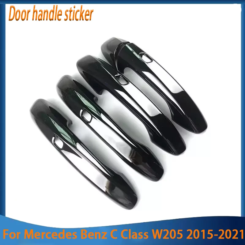 For Mercedes Benz C Class W205 2015-2021 Glossy Black Carbon Fiber LHD Car Door Handle Cover Styling Accessories Stickers