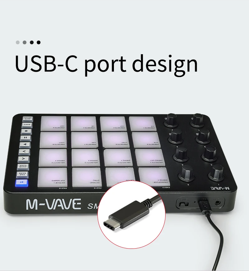 M-VAVE SMC-PAD MIDI Controller – 16 RGB Pads, 8 Knobs, 5 Buttons