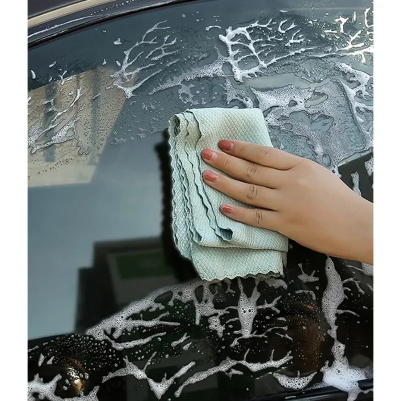 5/10pc Microfiber Glass Cleaning Cloth Rag Lint-Free For Windows Car Kitchen Mirror No Trace Reusable Fish Scale Rag Polishing