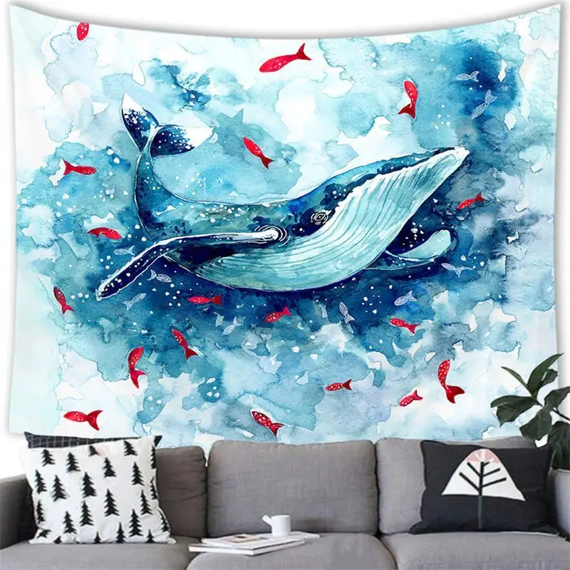 VIKAMA Starry Whale Manta Ray Moon Wall Tapestry Purple Blue Night Sky Humpback Fish Full Lunar Dreamy Ocean Fantasy Decor Soft
