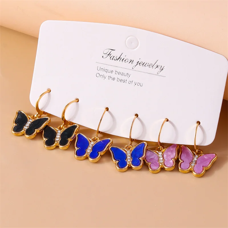 

Aihua 6pcs/set Colorful Crystal Butterfly Earrings Set for Women Girls Blue Purple Butterfly Earring Jewelry Gifts