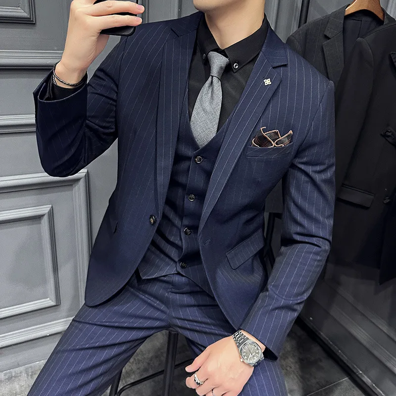 

6907 Striped host groom slim handsome suit