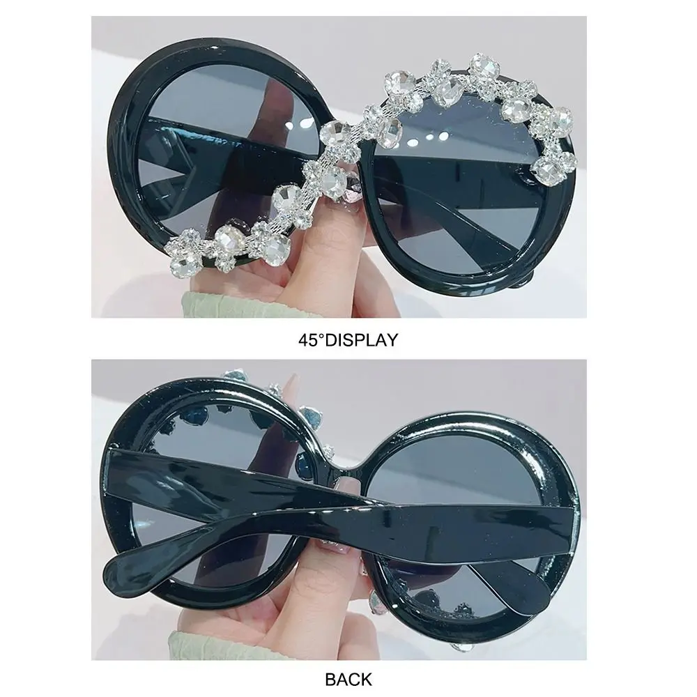 Oversized Round Frame Sunglasses UV400 Protection Rhinestone Decor Aesthetic Sun Glasses Asymmetrical Design Y2K Shades