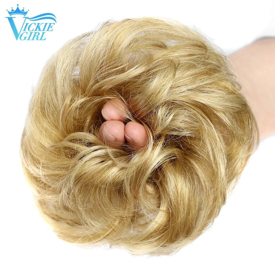 100% Human Hair Bun  Extensions Messy Curly Elastic Hair Scrunchies Hairpieces Natural Wavy Curly Bun Hair Pieces for Women