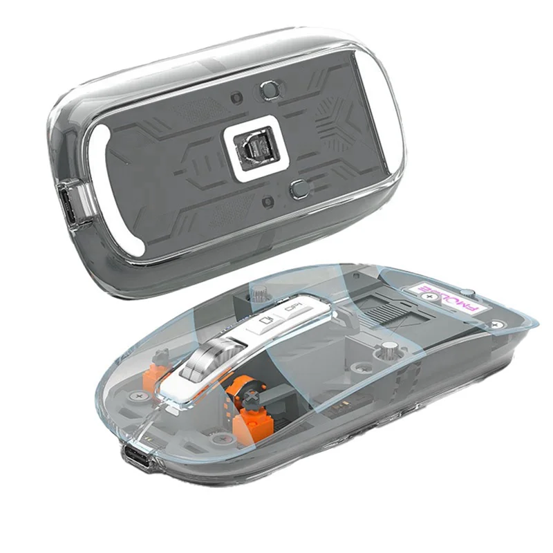 FMOUSE Ratón transparente para juegos Ratón inalámbrico Bluetooth con luz RGB Ratón recargable para accesorios de jugadores de PC, E CALIENTE