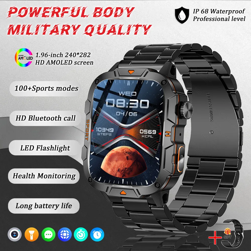 GUHUAVMI 2025New Military GPS Smart Armband Männer LED Taschenlampe Bluetooth Anruf 3ATM Wasserdichte Outdoor Sport Smartwatch 7