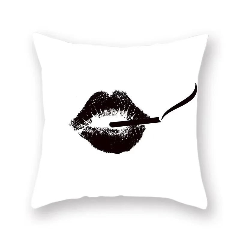 Black and White Cupid  ECG Pattern Pillowcase Home Decorative Polyester Cushion Cover Sofa Decoration 45x45cm